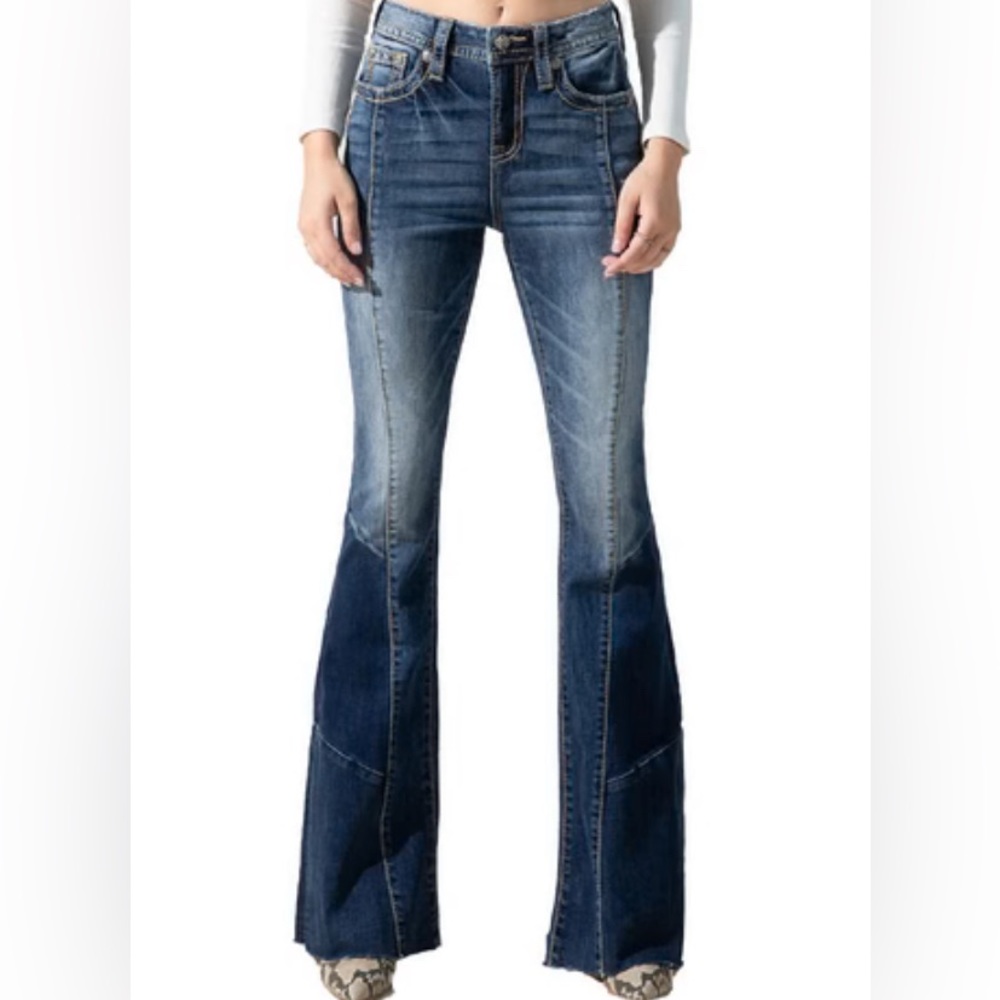 Miss Me High Rise Patchwork Flare Jeans “heaven” Size 28
